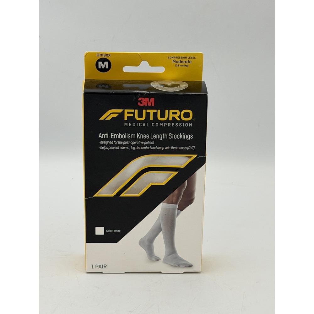 3M Futuro Anti Embolism Knee Length Stockings Med White Moderate 18 mmHg Unisex